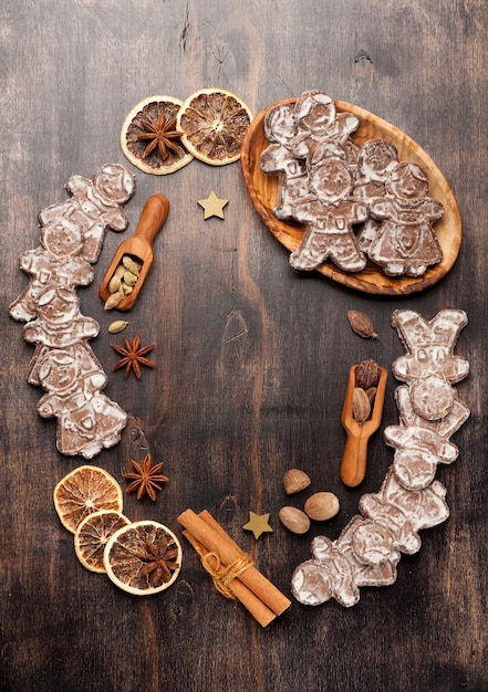 Gingerbread Christmas decorations and spices with space for text