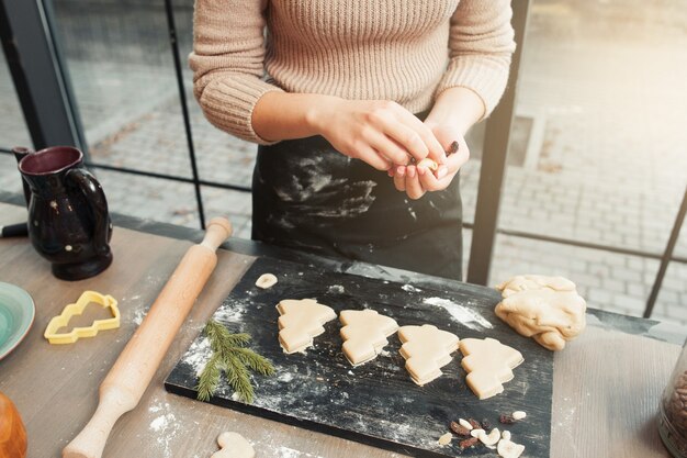 Gingerbread Christmas tree cookies on tray