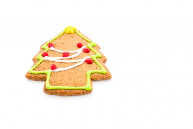 Gingerbread christmas tree shape on white 