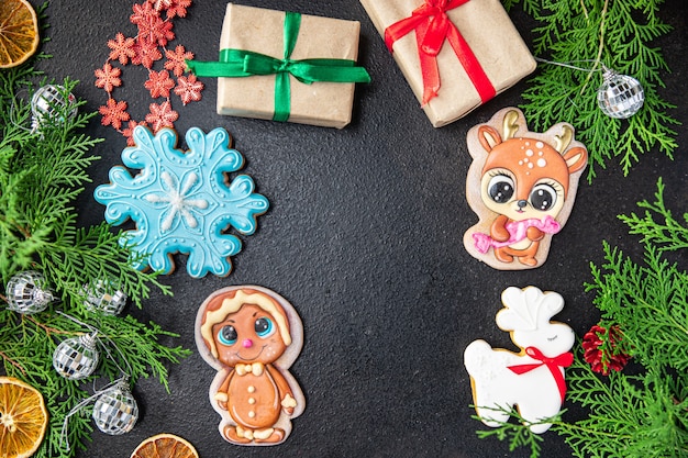 gingerbread cookie christmas card sweet dessert new year homemade pastries biscuit food background