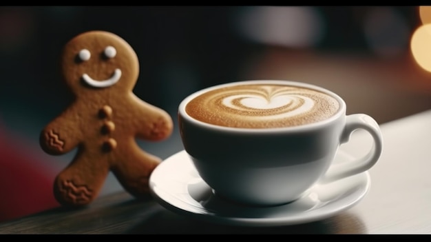 Gingerbread cookie with cappuccino Illustration AI GenerativexA