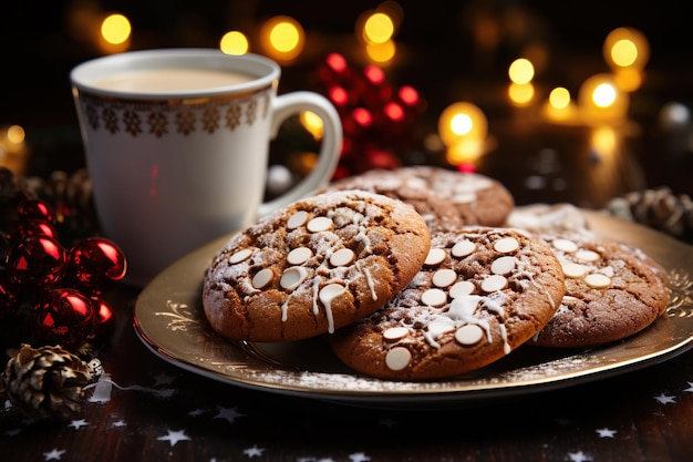 Фото Печенье с имбирным хлебом и какао-напиток с рождественским украшением праздничное время geenrative ai