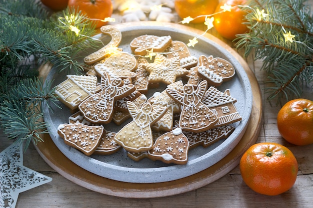 Gingerbread cookies on a concrete tray 