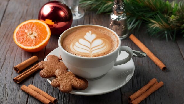 Gingerbread cookies cup of coffee christmas drink new year oranges cinnamon