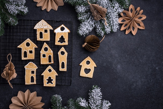 Gingerbread cookies in shape of houses