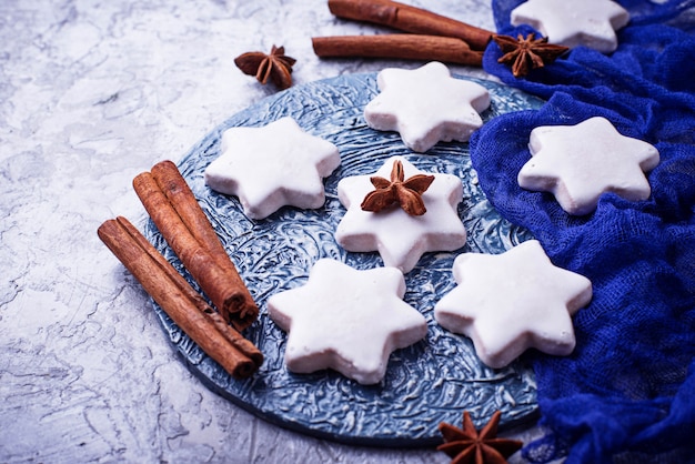 Gingerbread cookies in shape of star. Selective focus