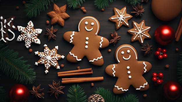 gingerbread cookies and spices on a table