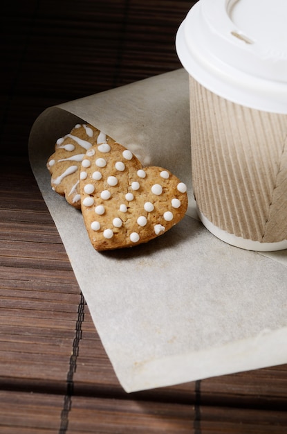 Gingerbread cookies and take away coffee.