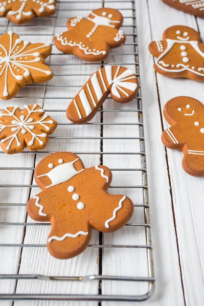 Gingerbread cookies on the white wooden table