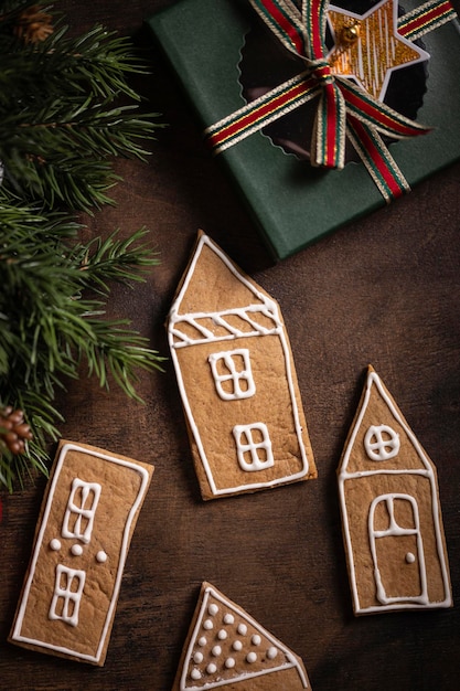 Gingerbread cookies on a wooden table