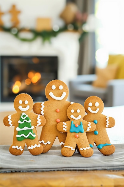 Photo gingerbread family decorates human cookie holiday