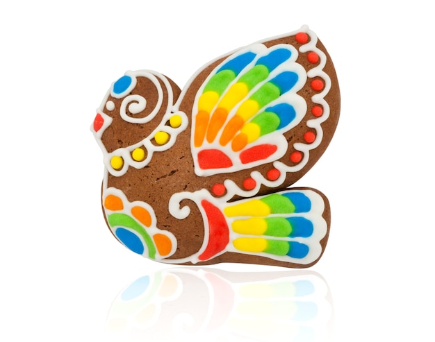Gingerbread in the form of a bird on a white background