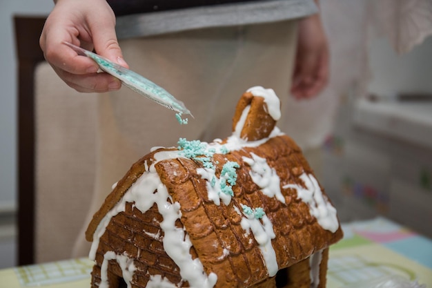 Gingerbread house for a holiday on the table