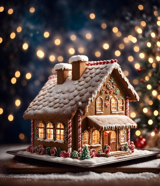 gingerbread house in the snow