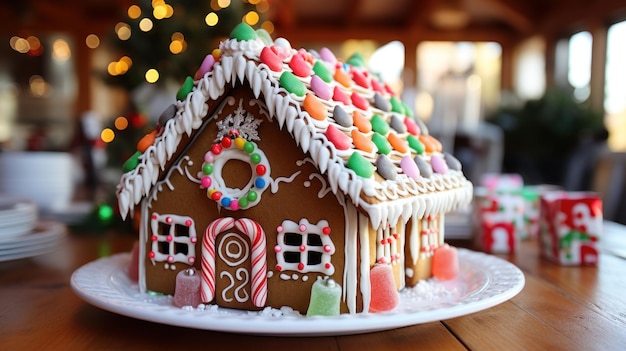 Gingerbread house Sweet treats candy canes and snow icing