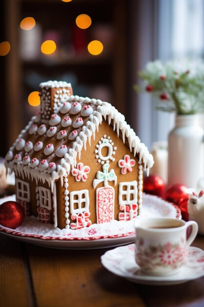 Gingerbread house Sweet treats candy canes and snow icing