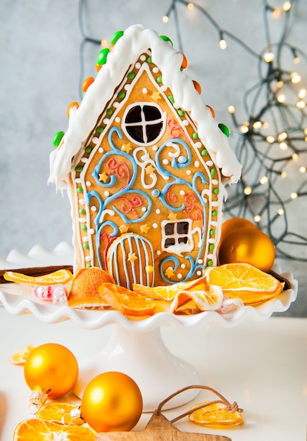 Gingerbread house on a table