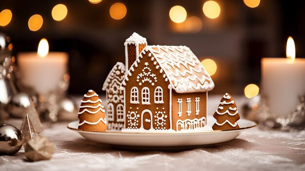 Photo gingerbread house with christmas decorations