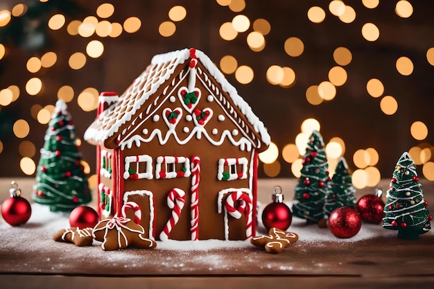 A gingerbread house with a heart on the front
