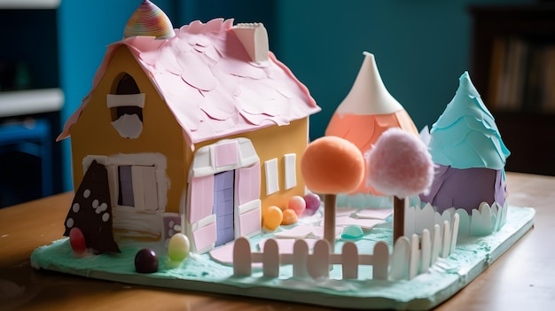 A gingerbread house with a house on the front