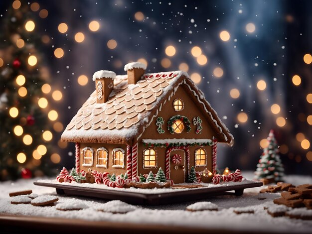 Gingerbread house with snowy