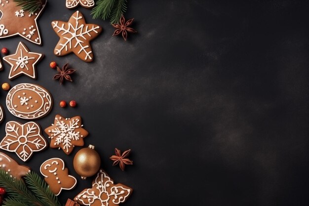 Foto gingerbread kerstkoekjes topview ruimte voor tekst