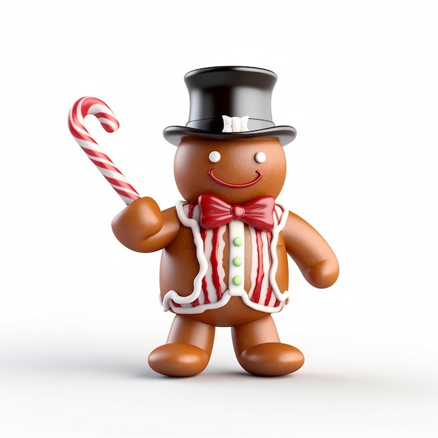 gingerbread man cookie holding christmas candy cane