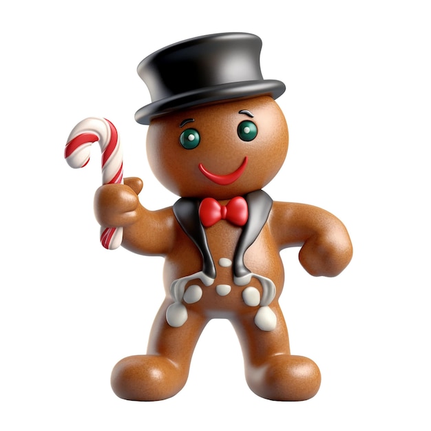 gingerbread man cookie holding christmas candy cane