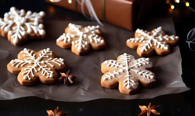 Gingerbread man cookie in handen van kind Kerst familie traditie wintervakantie koken