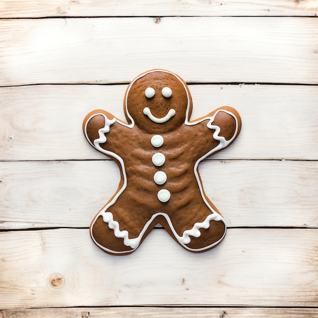 Gingerbread Man Cookie op Houten Tafel Generatieve AI