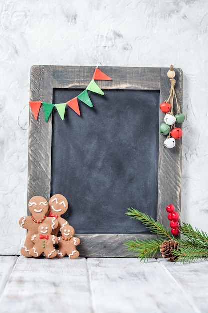 Gingerbread man family and chalkboard