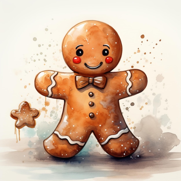 Photo gingerbread man isolated on white background watercolor hand drawn illustration