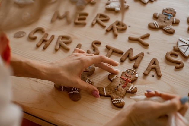 Gingerbread man in the making. Preparing for Christmas. Homemade pastries