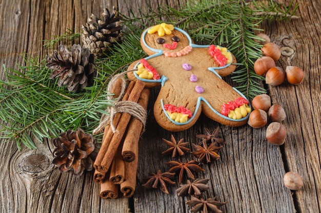 Gingerbread man on spices, cinnamon and anise