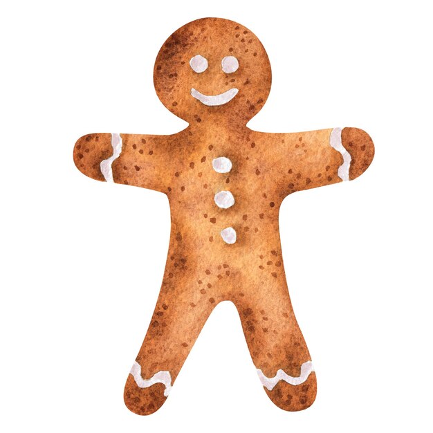 Photo gingerbread man watercolor element isolated on white background