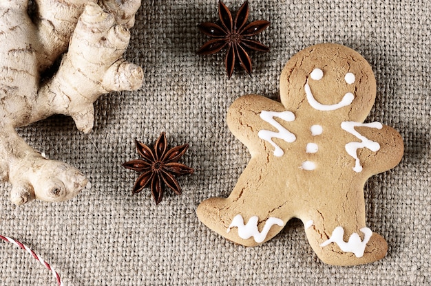 Gingerbread man  with the symbol of the Christmas with ginger and anise