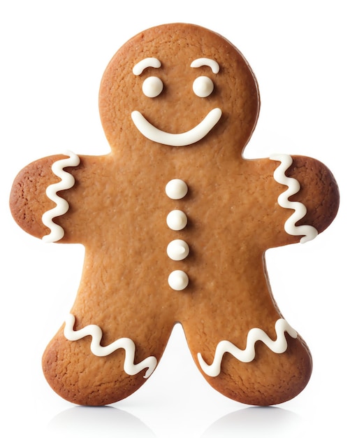 Photo a gingerbread man with white frosting