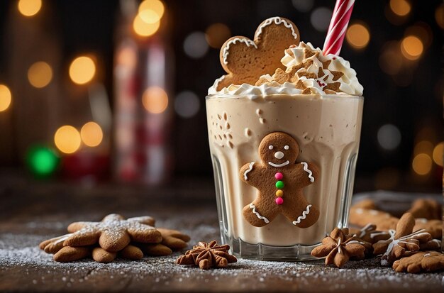 Photo gingerbread milkshake with gingerbread cookie