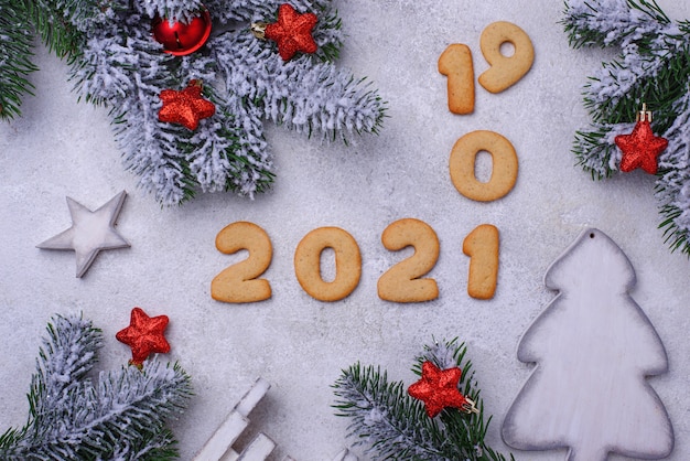 Gingerbread New Year cookies in shape of numbers 2020