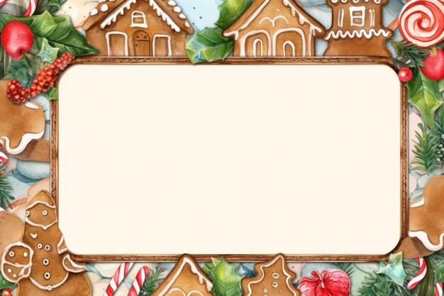 Gingerbread ornament border frame mockup copy space watercolor