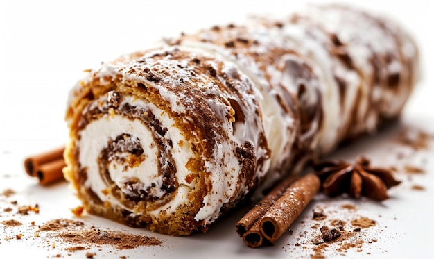 Foto gingerbread roll cinnamon cream op witte achtergrond zoet zelfgemaakt