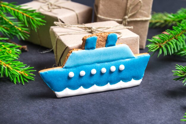 Photo gingerbread ship, christmas concept