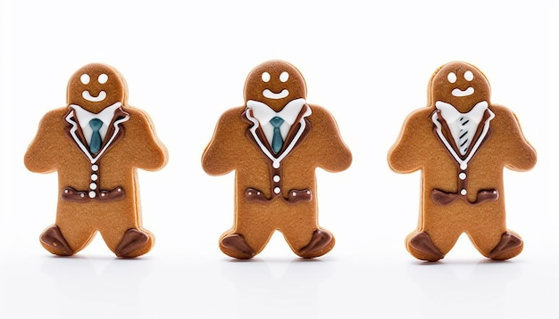 Gingerbread zakenman koekjes geïsoleerd op witte achtergrond zakenmannen geïsoleerd kerstwerk