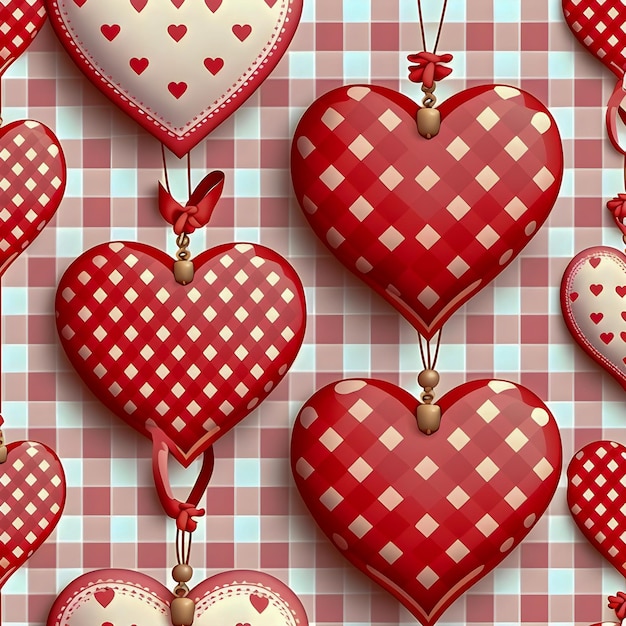 Gingham Love сердца Валентина висит шаблон