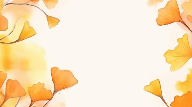 Photo gingko leaf border background in orange watercolor autumn season