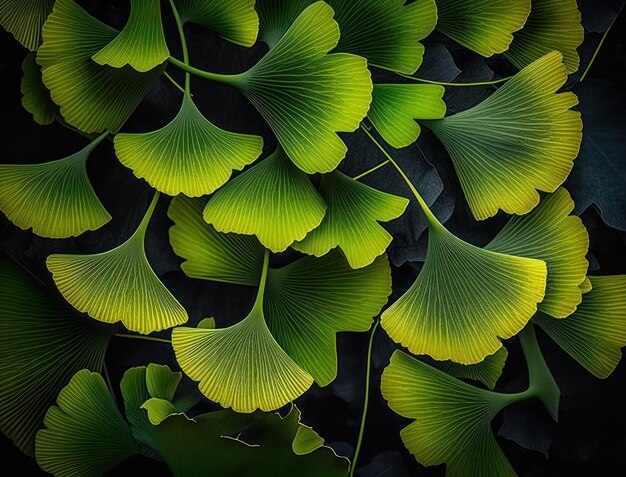 Ginkgo biloba groene bladeren achtergrond gemaakt met generatieve AI-technologie