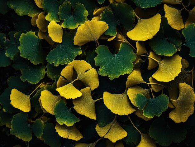 Ginkgo biloba leaves Dark background created with Generative AI technology