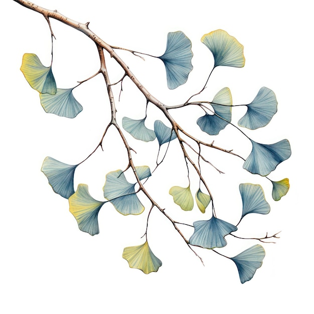 Photo ginkgo biloba leaves isolated on white background illustration generative ai