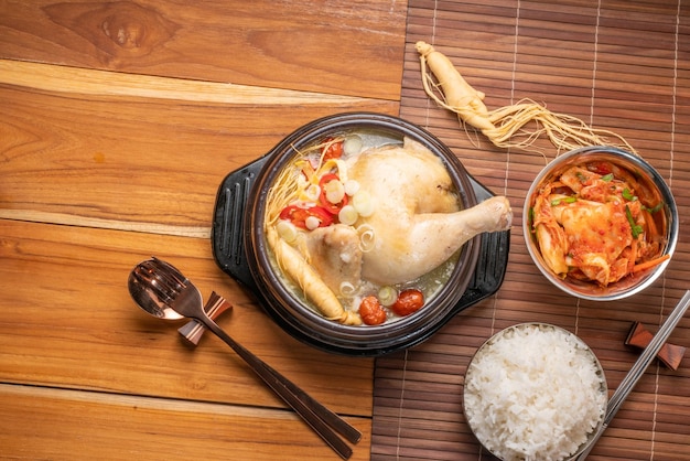 Ginseng chicken soup or Samgyetang Koreans traditional food chicken stuffed with rice