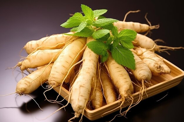 Ginseng in the indoor studio ready to be served professional advertising food photography